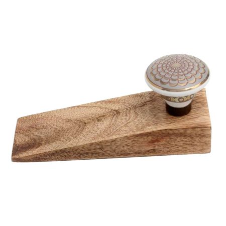 Golden Crown Pattern Ceramic Wooden Door Stopper
